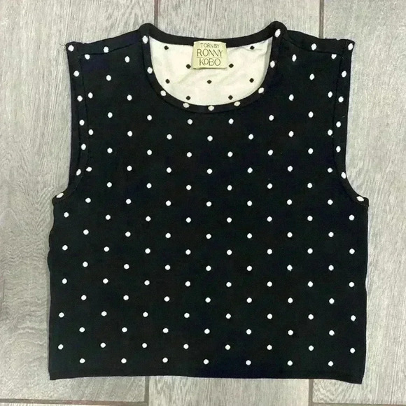 Torn by Ronny Kobo Edna Knit Polka Dot Crop Top Size Small​ - Picture 2 of 5